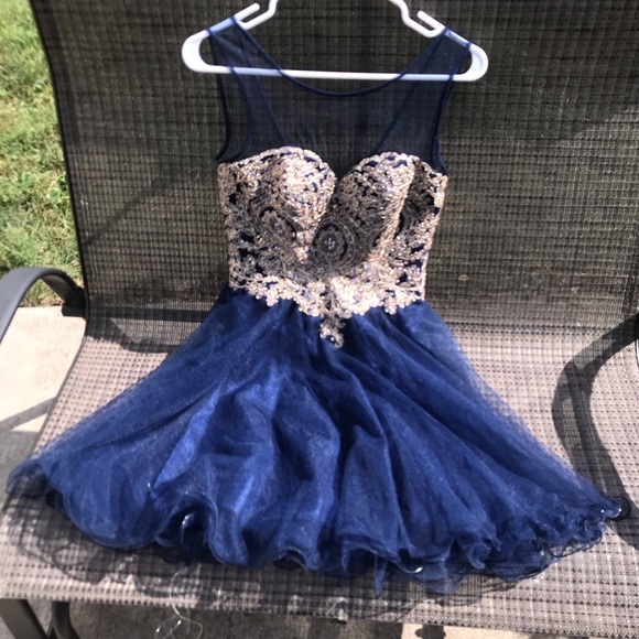 Navy and gold detailed homecoming dress - Picture 4 of 7